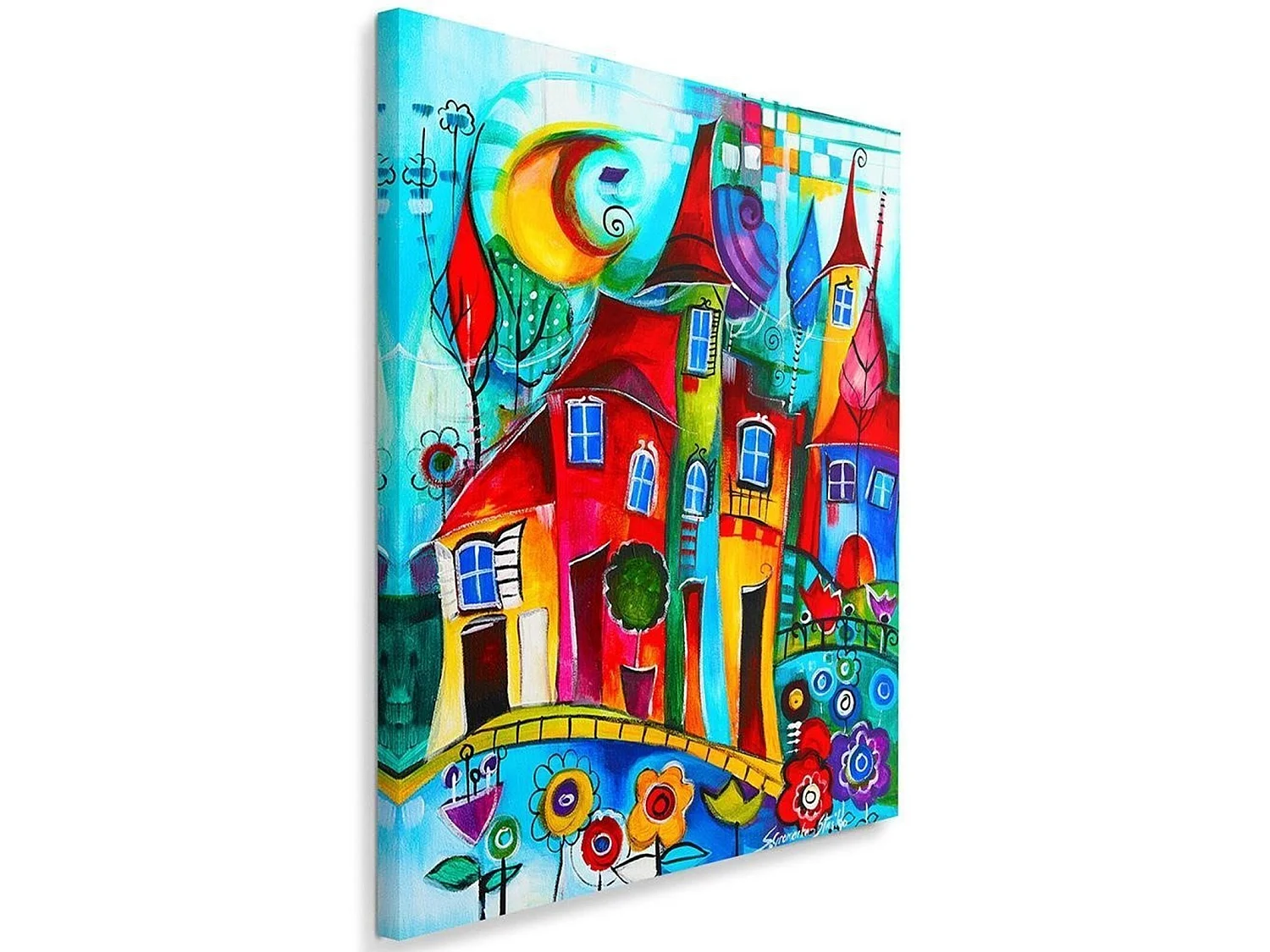 Tableau ville colorée la nuit - 40 x 60 cm