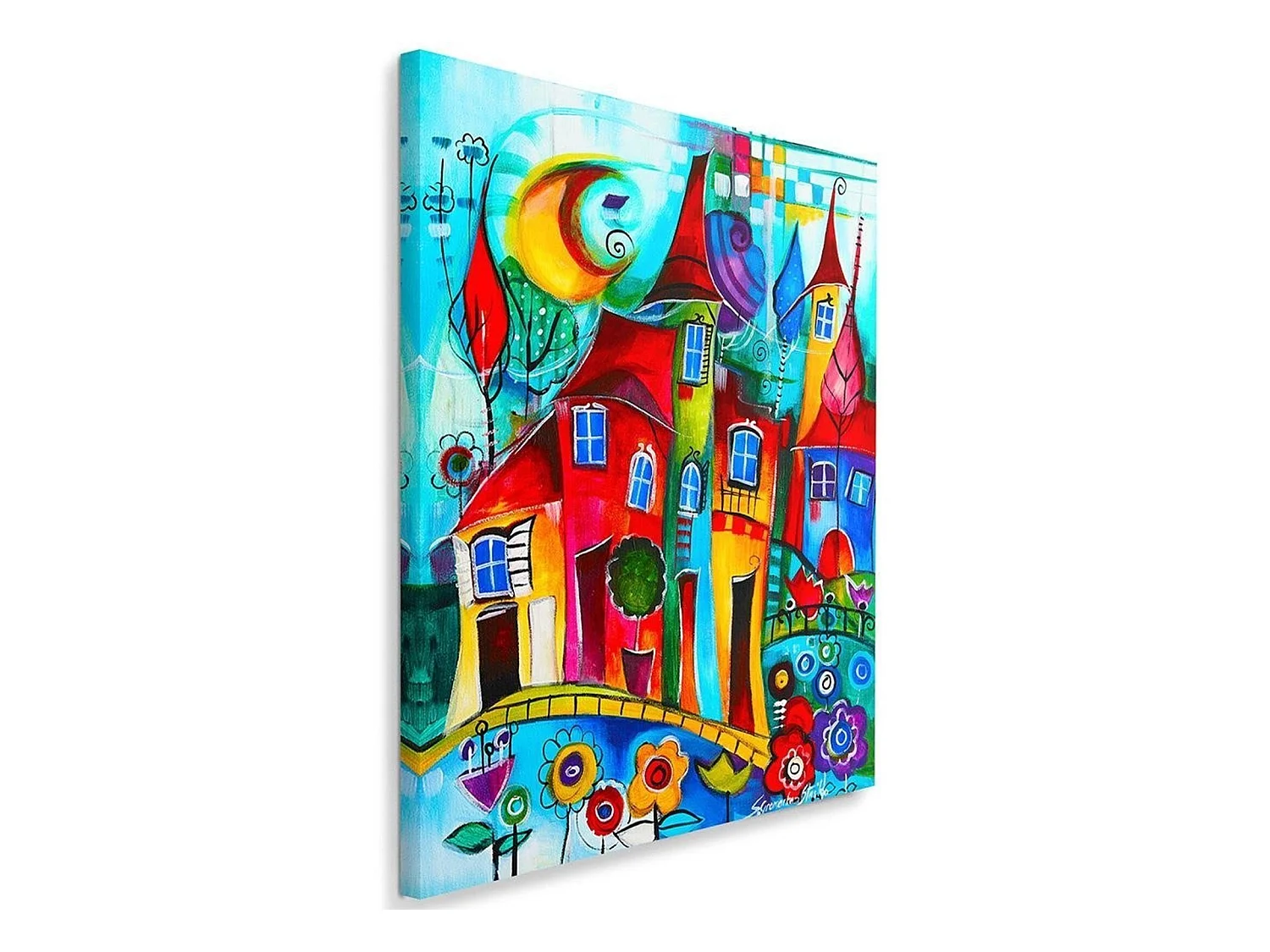 Tableau ville colorée la nuit - 40 x 60 cm