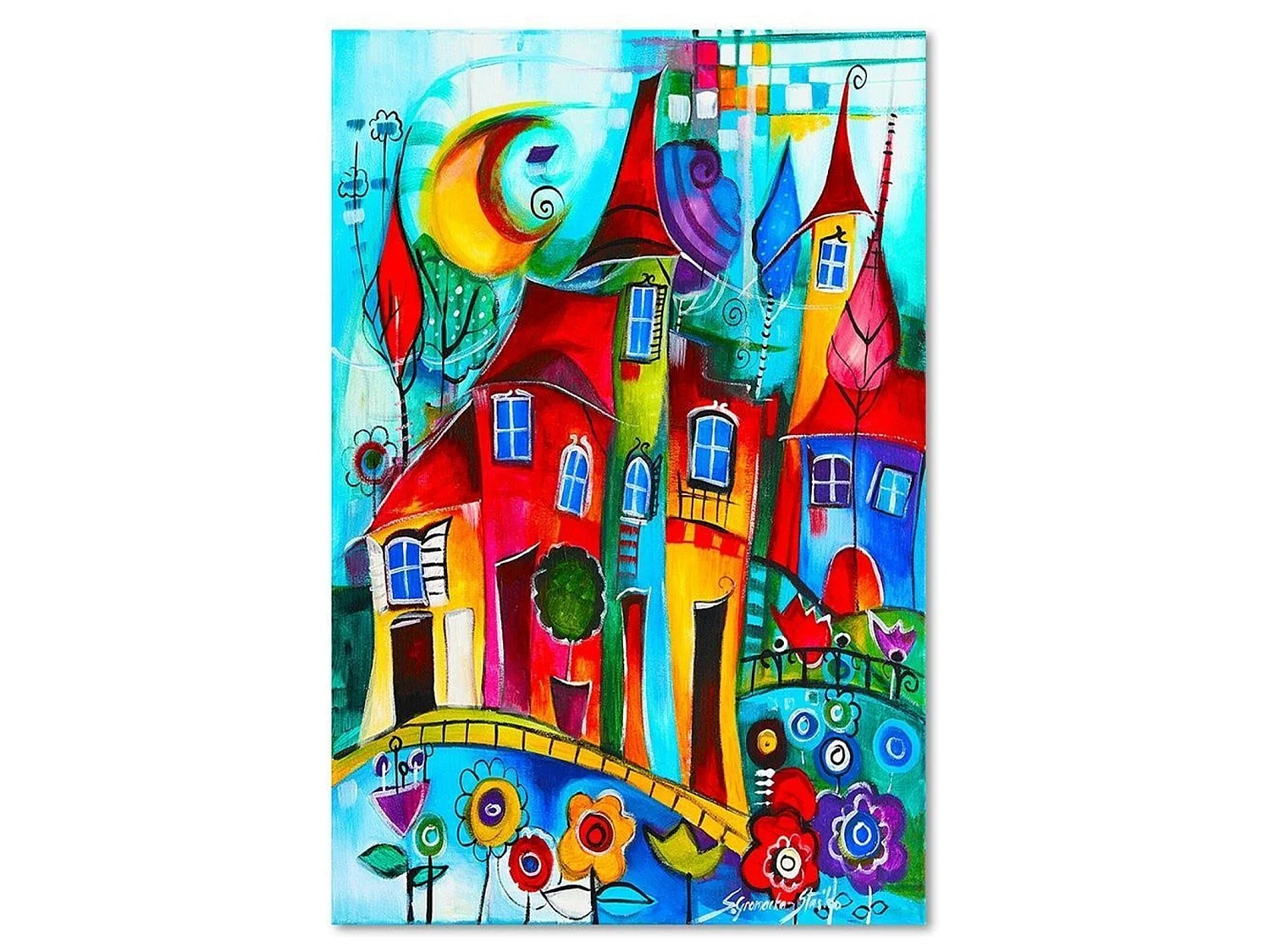 Tableau ville colorée la nuit - 40 x 60 cm