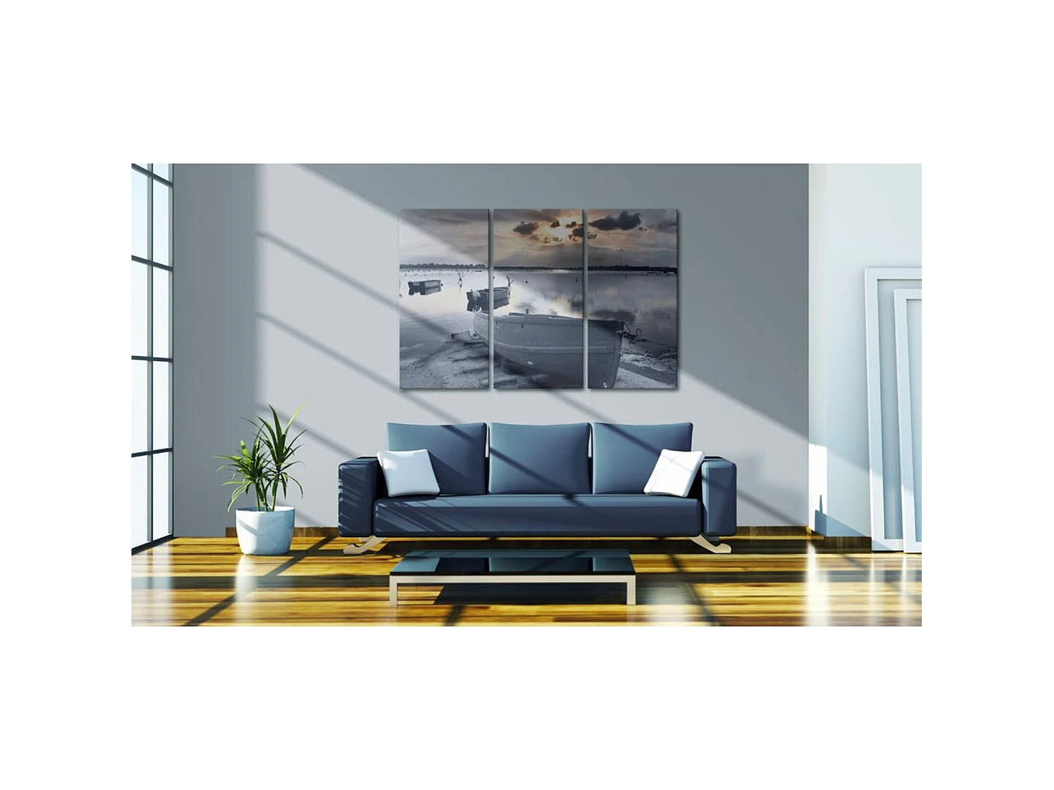 Tableau petit bateau au bord de la mer - 120 x 80 cm