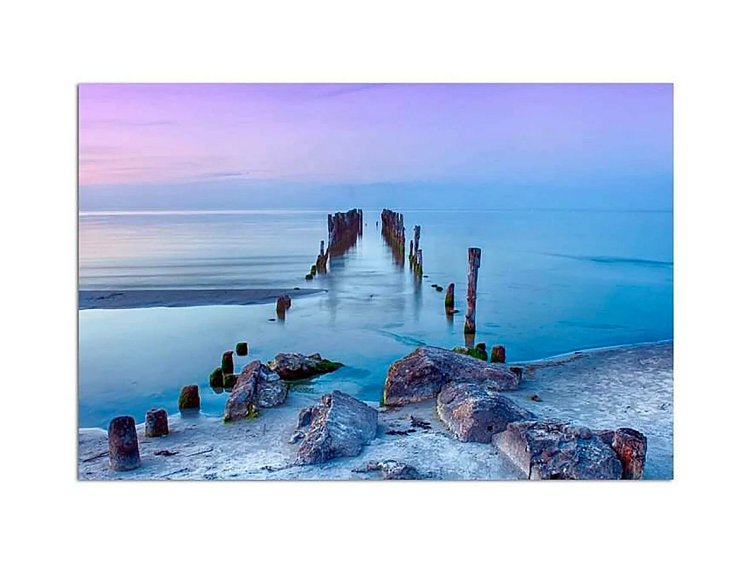 Tableau bois ancienne jetée sur la côte de la mer baltique - 120 x 80 cm