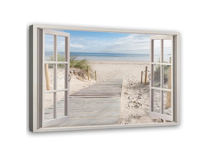 Tableau fenêtre sur la plage - 90 x 60 cm