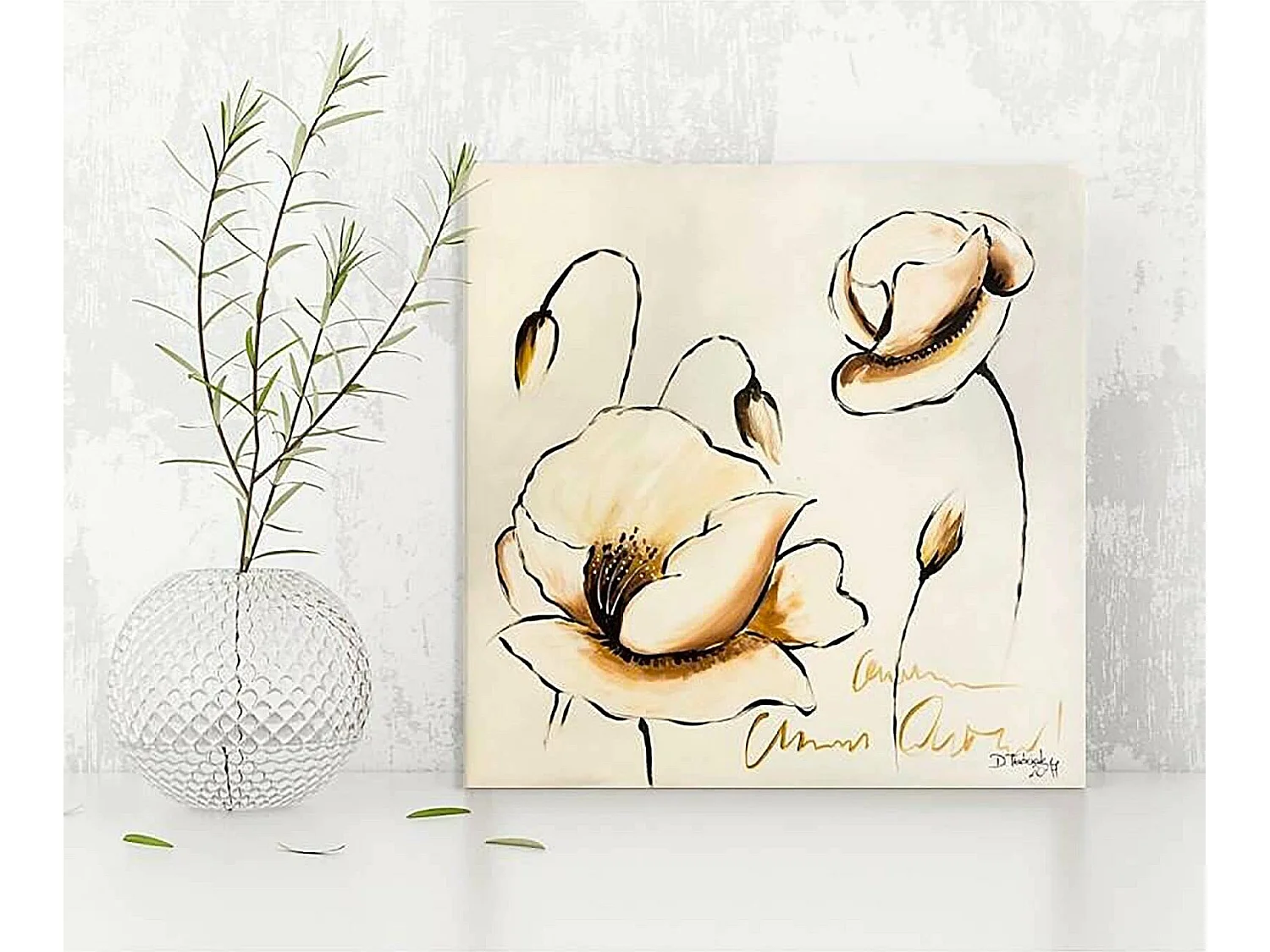 Tableau bois fleurs - 20 x 20 cm