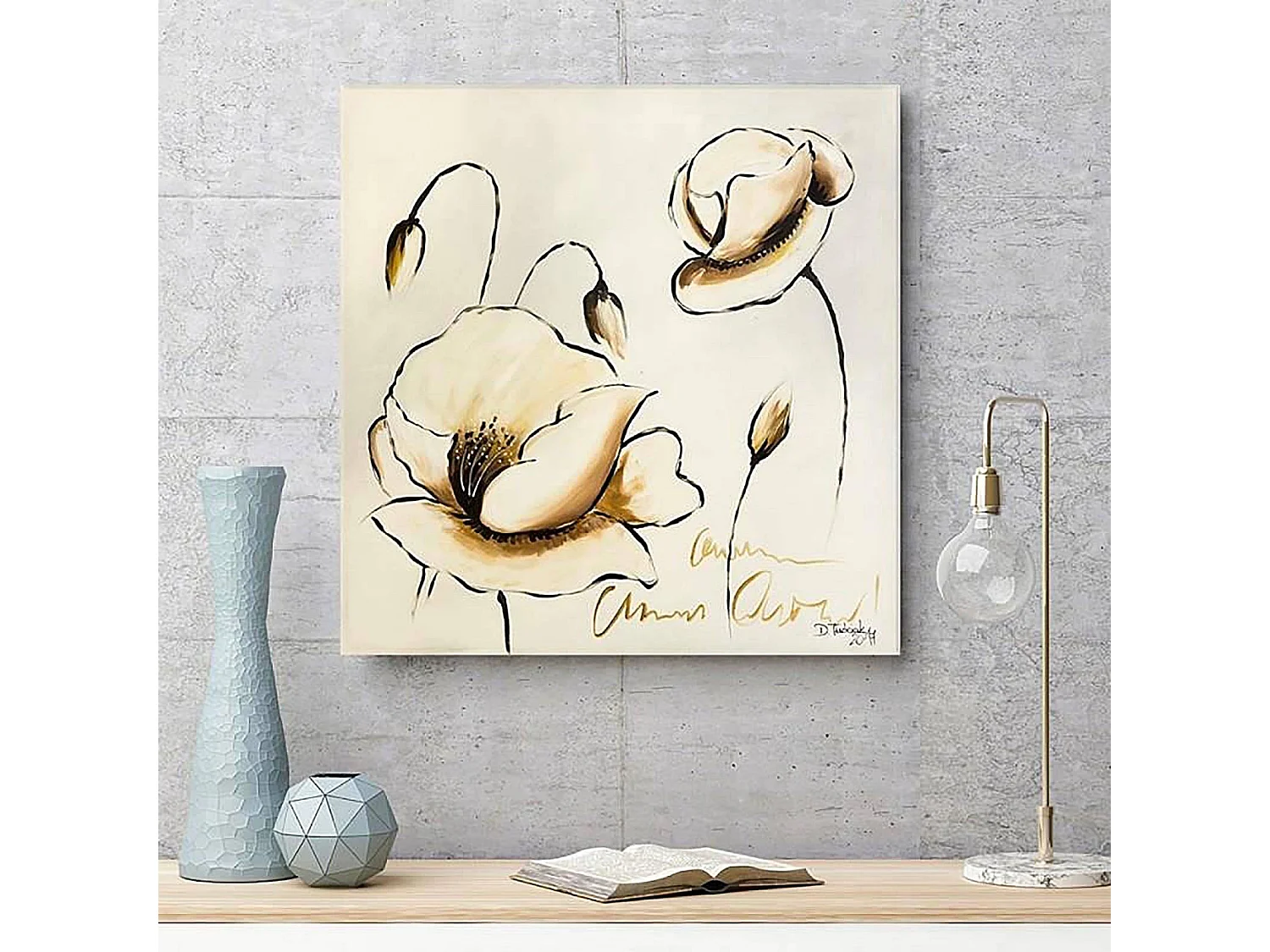 Tableau bois fleurs - 20 x 20 cm