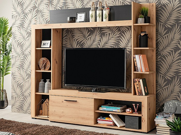 TV-Wand mit Stauraum BALTIMORE - Eiche & Anthrazit kaufen