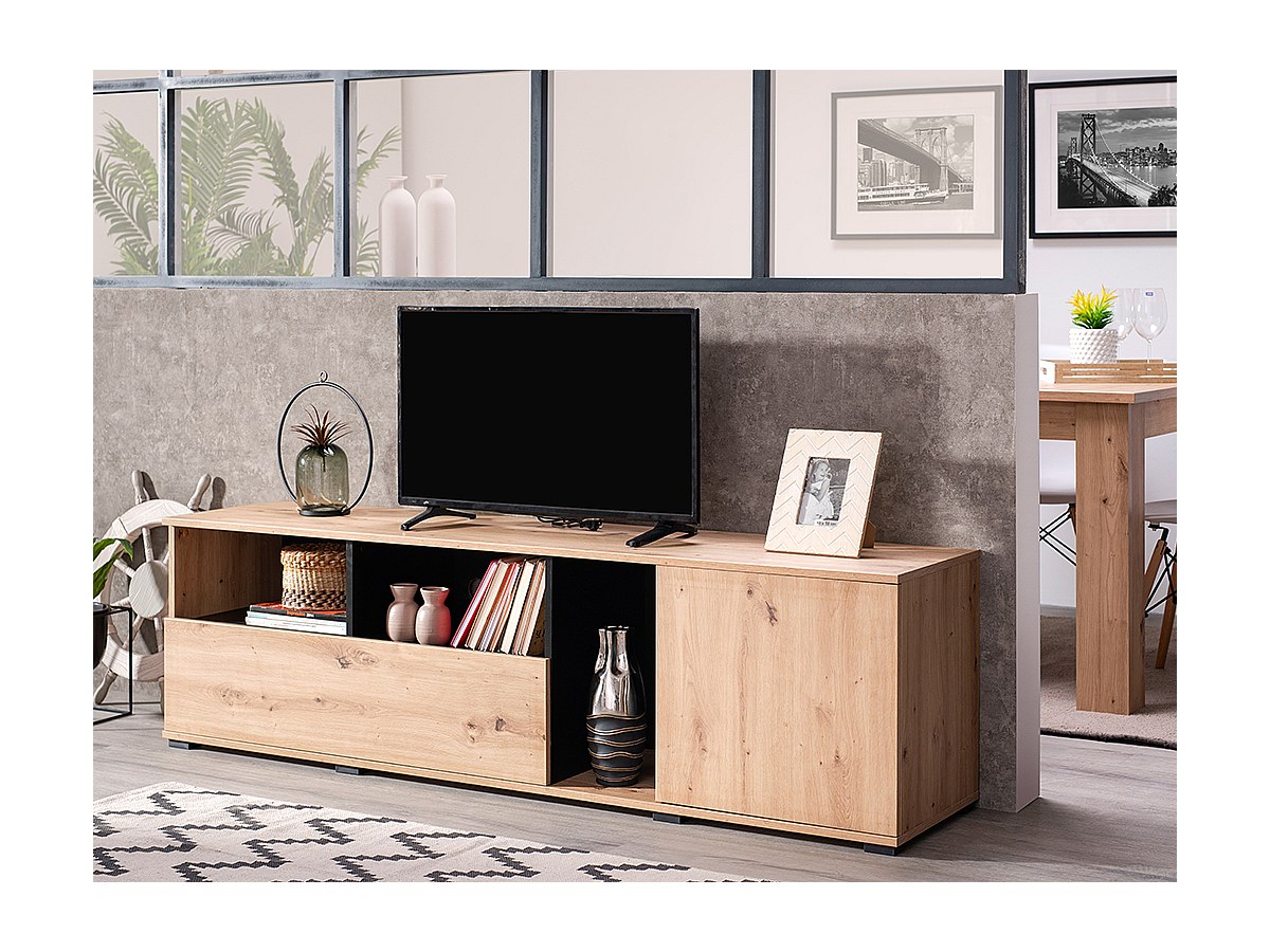 TV-Möbel DIEGO - 2 Türen & 3 Ablagen - Eichenholzfarben