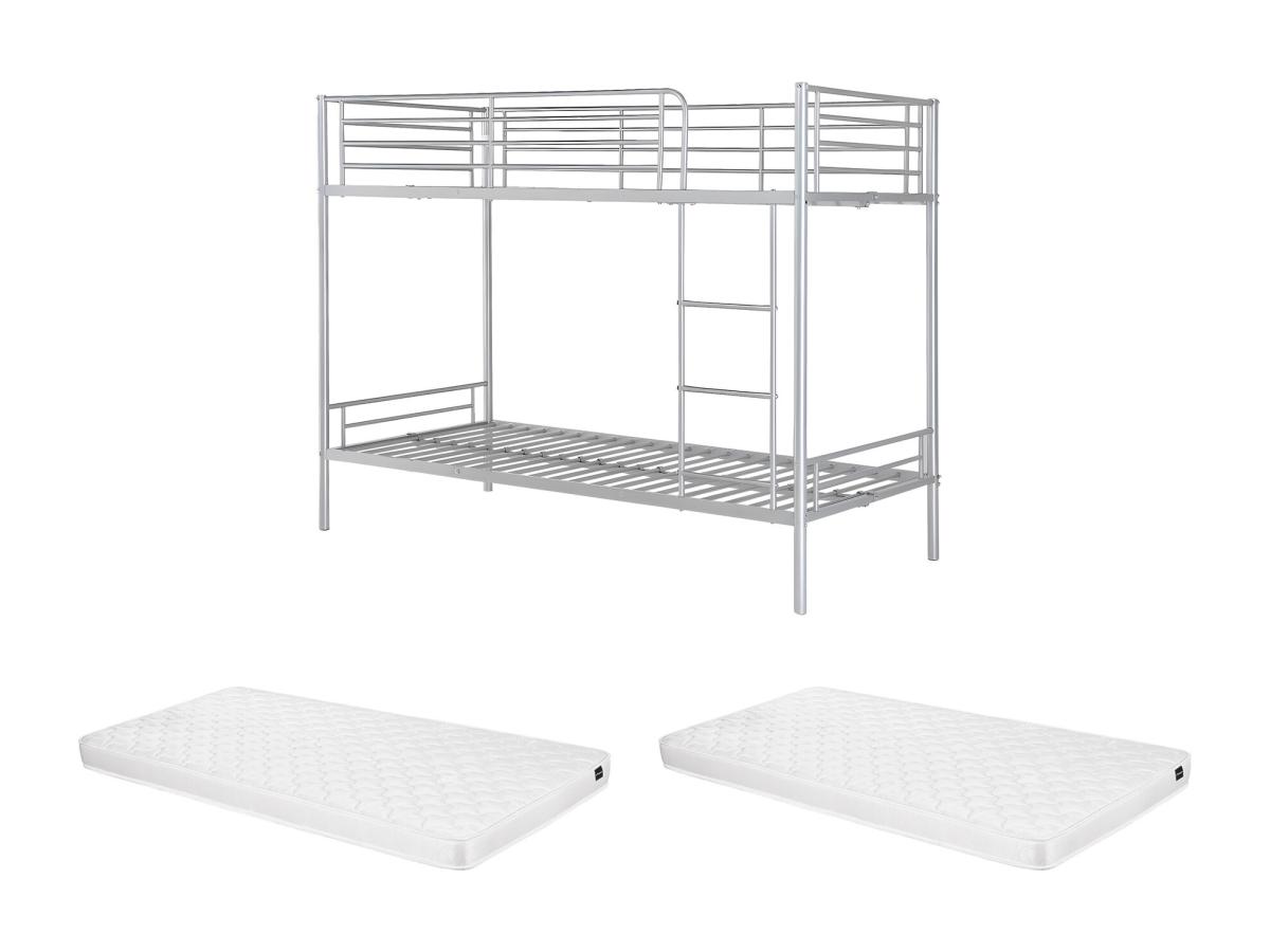 Etagenbett + Matratze - 2 x 90 x 190 cm - Silberfarben - DUOTIS II günstig online kaufen