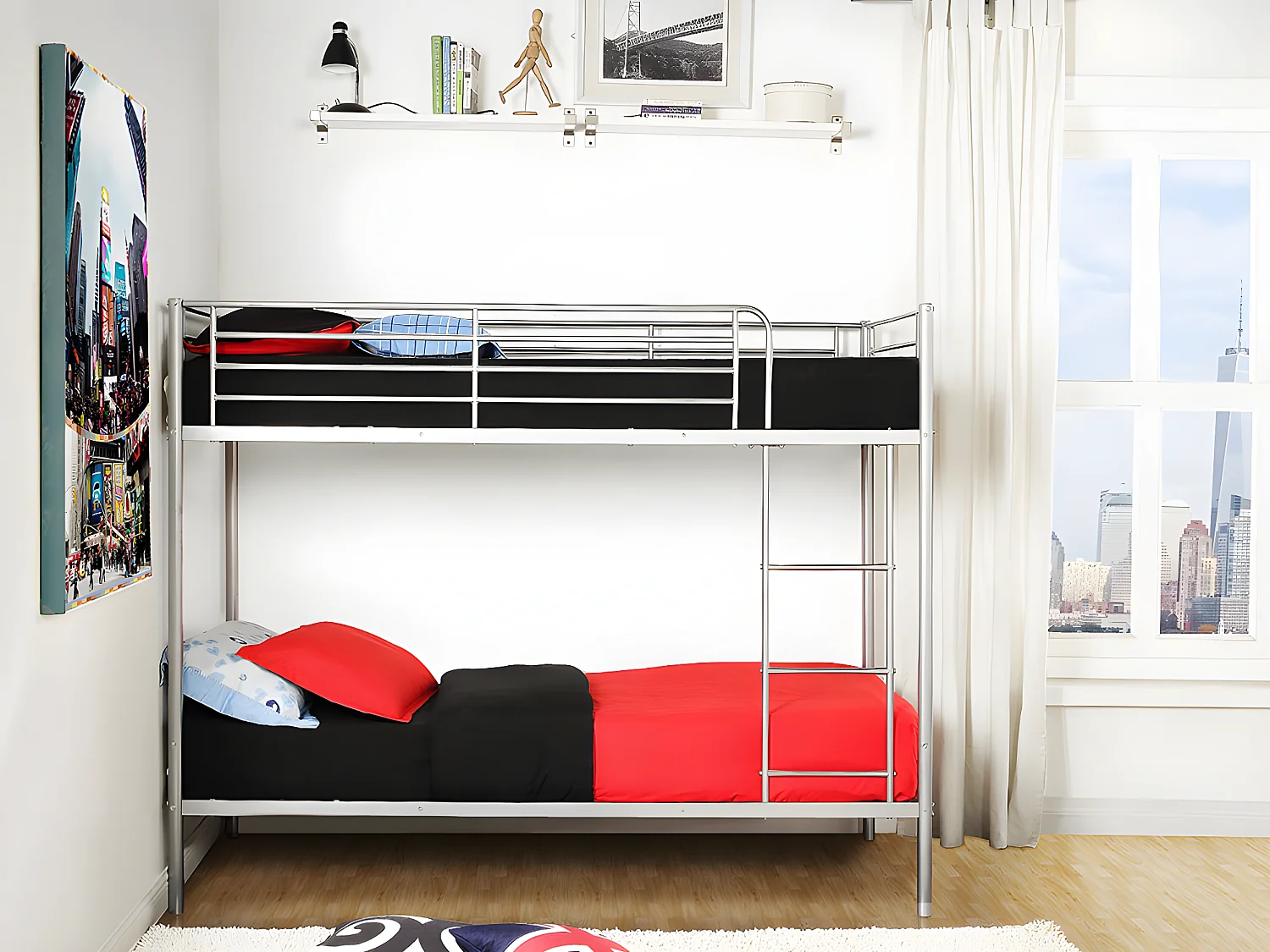 Lits superposés DUOTIS II - 2 x 90 x 190 cm - Argent + matelas