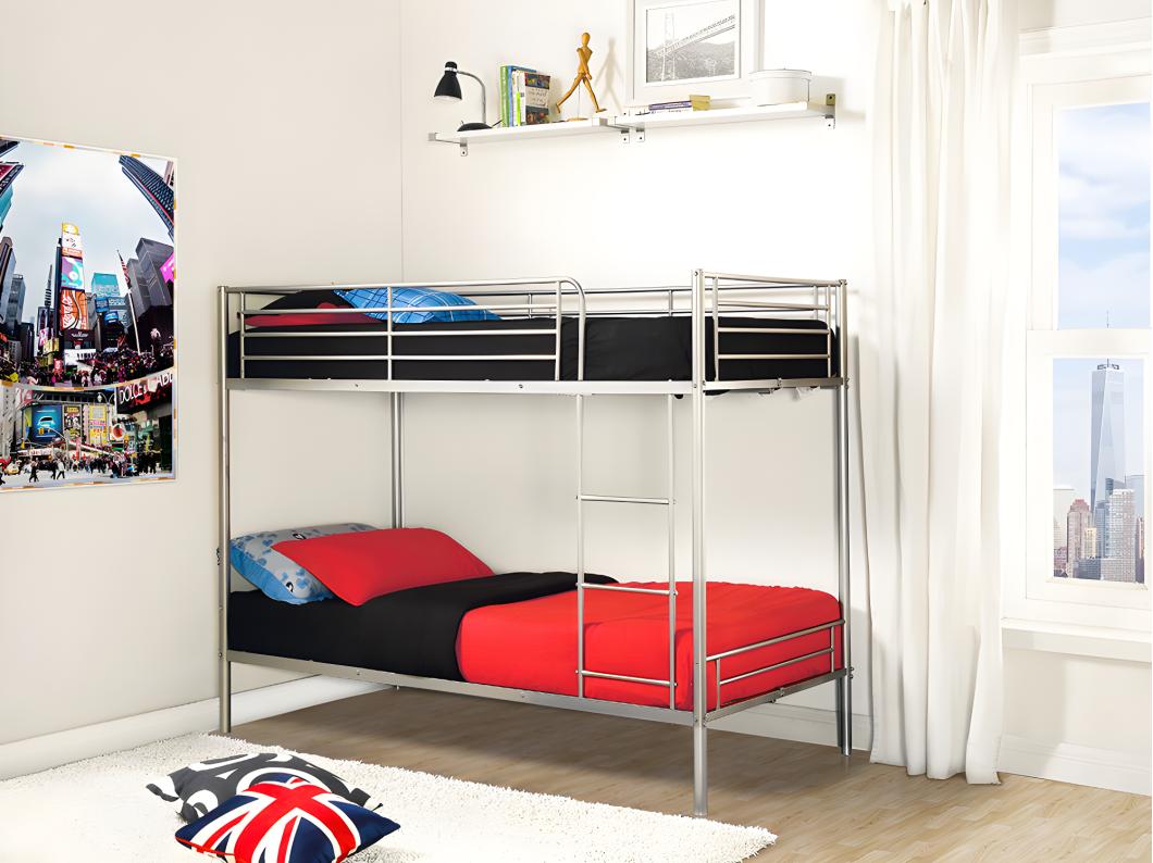 Stapelbed DUOTIS II - 2 x 90 x 190 cm - Zilver + matras