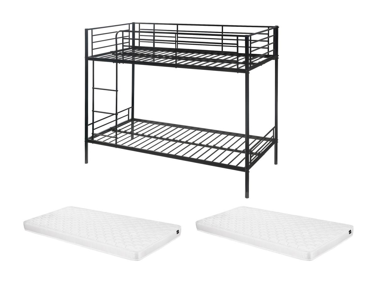 Etagenbett + Matratze - 2 x 90 x 190 cm - Schwarz - DUOTIS II günstig online kaufen