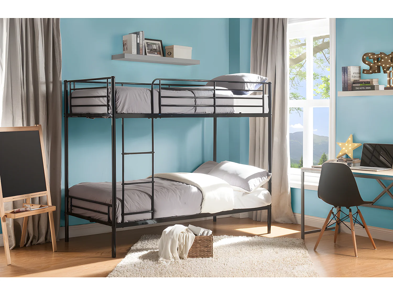 Stapelbed DUOTIS II - 2 x 90 x 190 cm - Zwart + matras