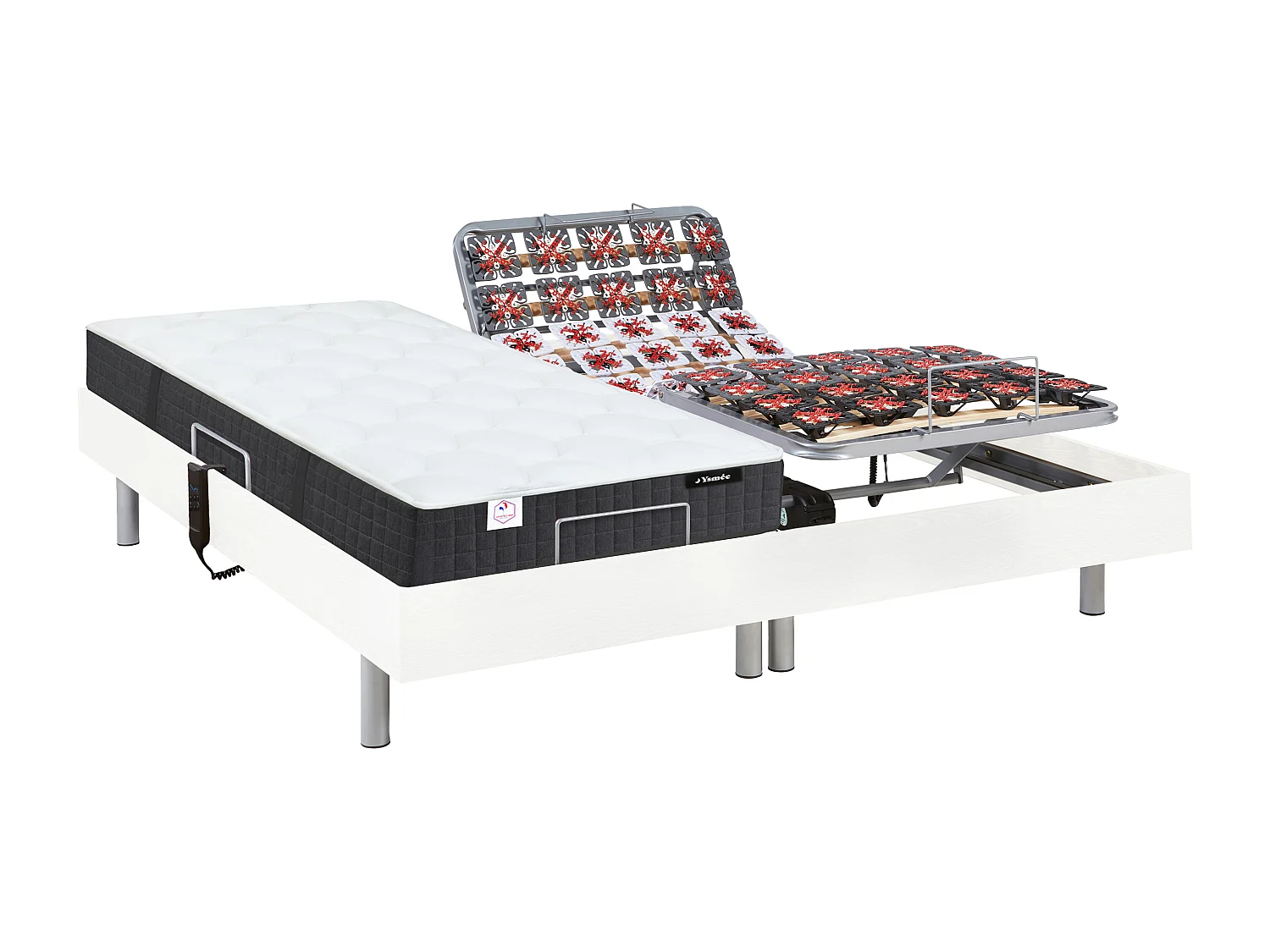 Letto elettrico relax sole sospensioni materasso molle insacchettate e memory - motori OKIN - 2 x 90 x 200 cm - Bianco - PHANES di YSMÉE