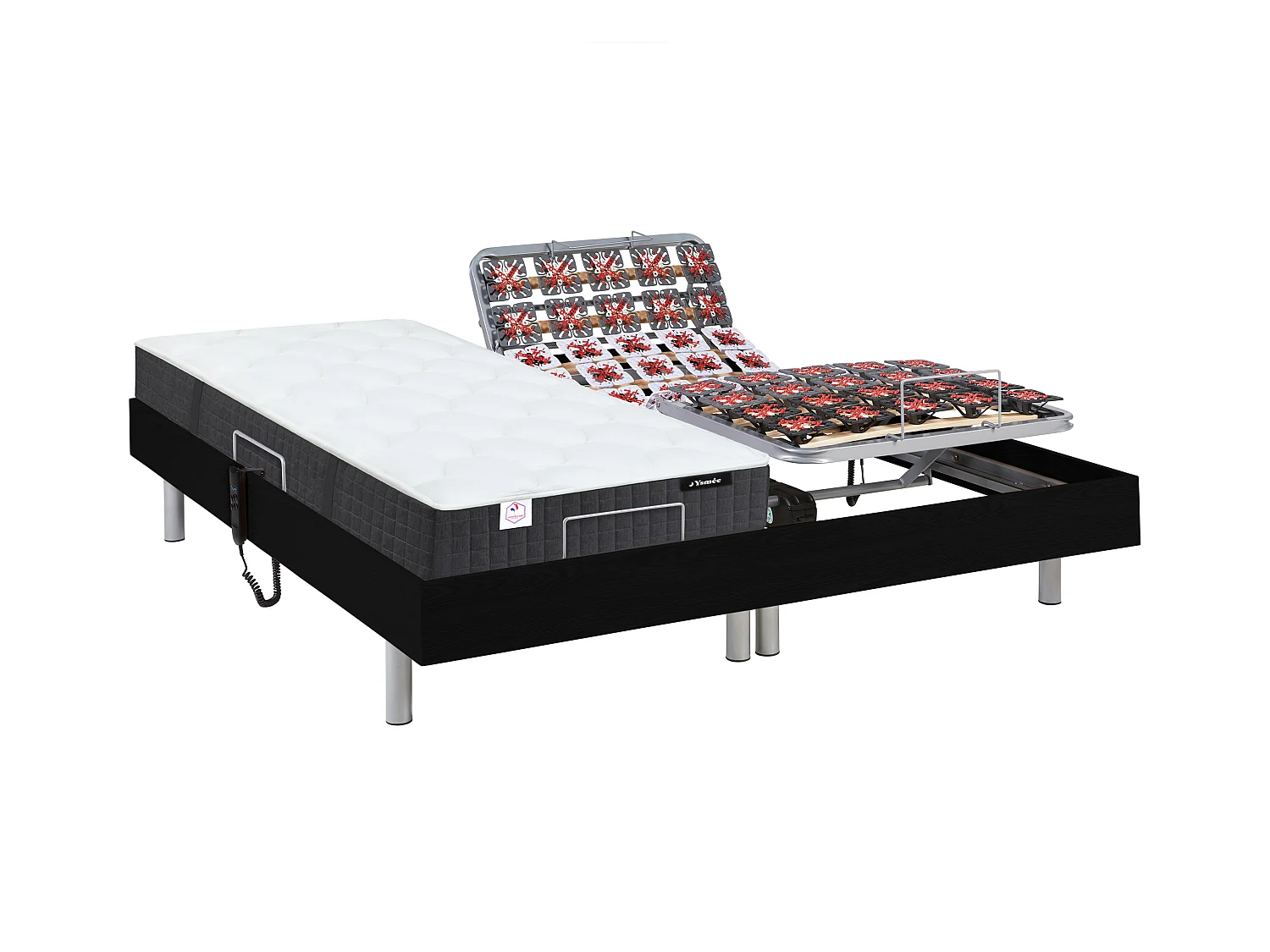 Cama elétrica articulada terminais e colchão de molas ensacadas e memória de forma - Motores OKIN - Preto - 2x90x200 cm - PHANES da YSMÉE