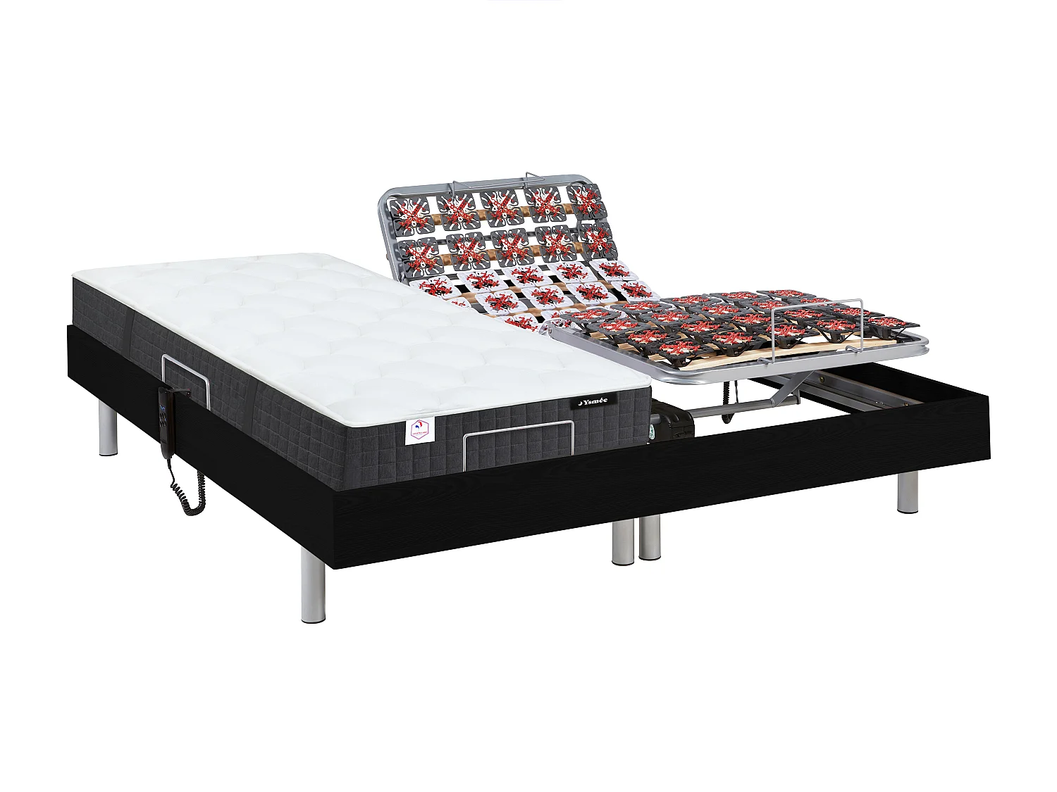 Lit électrique de relaxation tout plots + matelas ressorts ensachés et mémoire forme - 2 x 90 x 200 cm - Noir - PHANES de YSMÉE