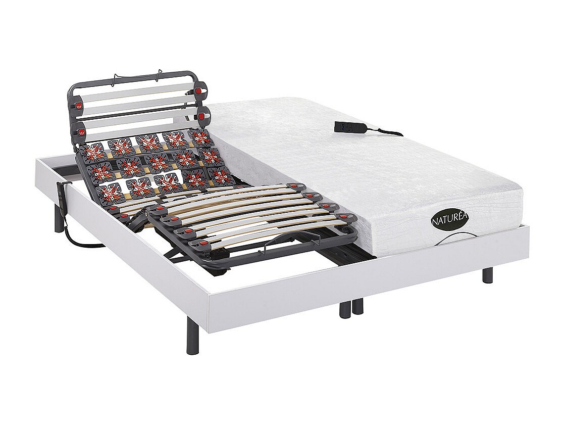 Vente-unique Relaxbett Elektrisch - Matratzen Mit Memory Schaum & Bambus - Damysos Von Naturea - Mit Okin-Motor - 2 X 80 X 200 Cm - Weiß