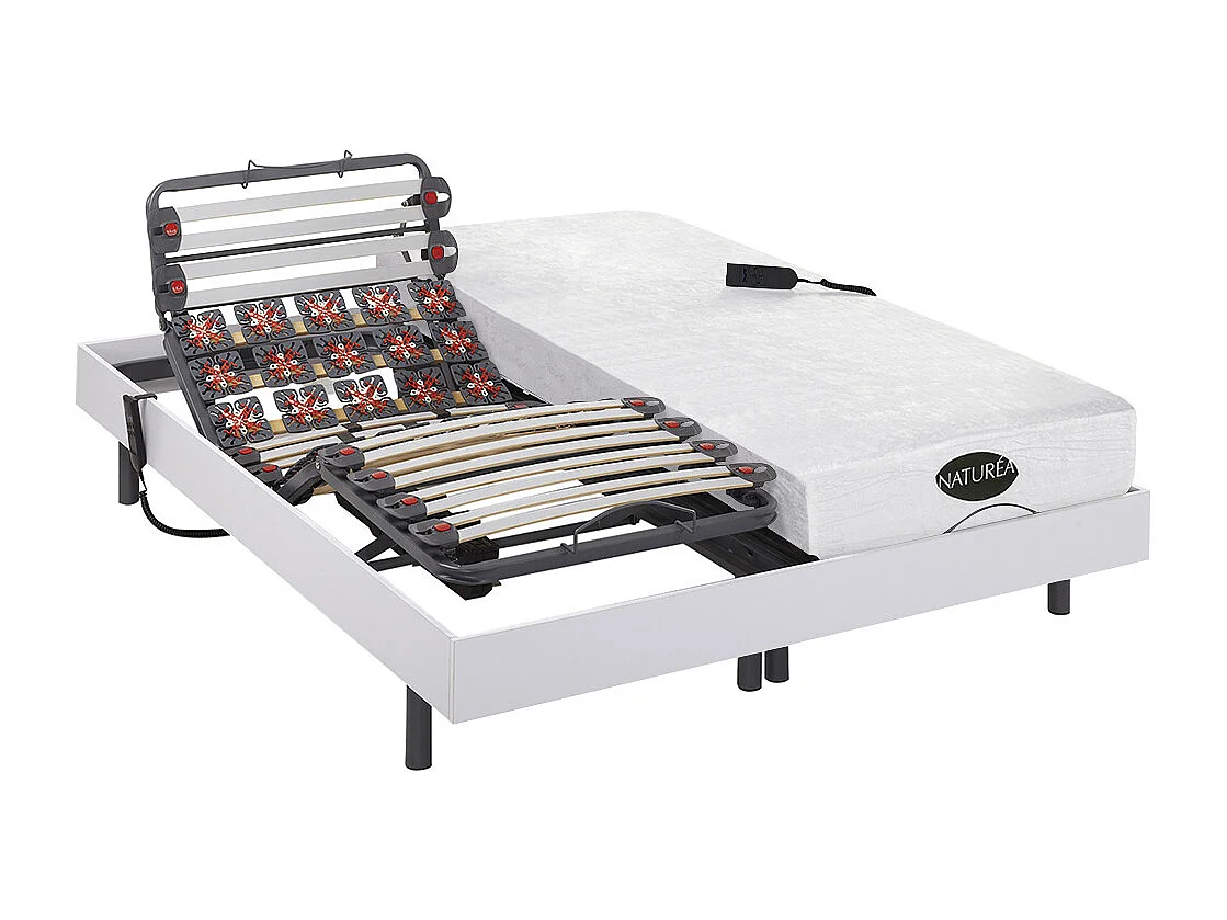 Relaxbett elektrisch - Matratzen mit Memory Schaum & Bambus - DAMYSOS von NATUREA - mit OKIN-Motor - 2 x 90 x 200 cm - Weiß