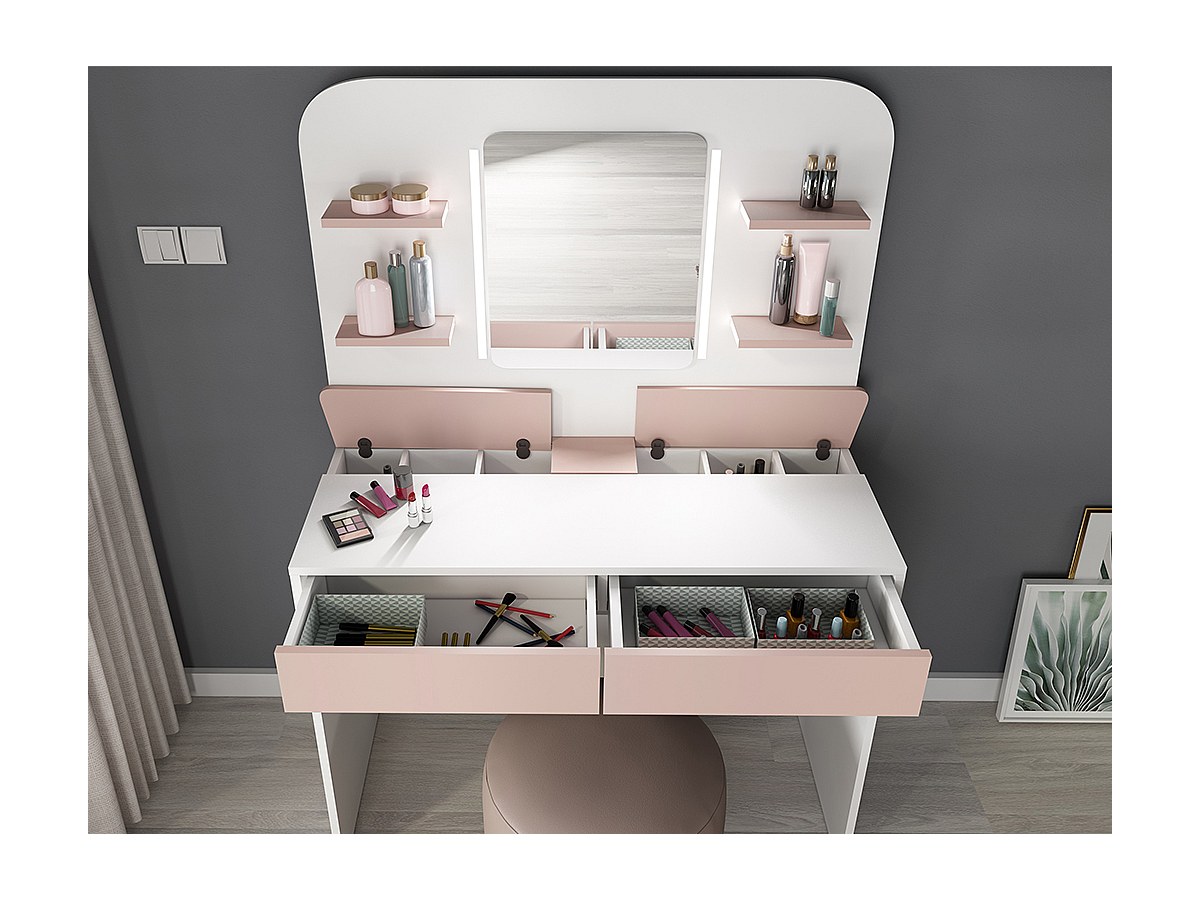 Tocador espejo luces LED y compartimentos AMALIA Rose