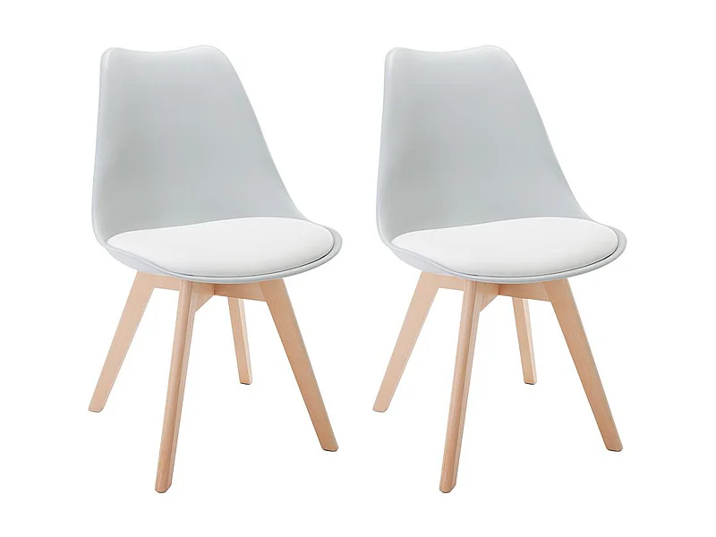 Lot de 2 chaises JODY - Polypropylène et Hêtre - Gris clair