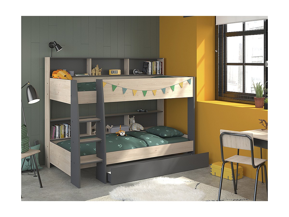 Etagenbett Stauraum TYMEO 2x90x200cm Eiche/Anthrazit kaufen