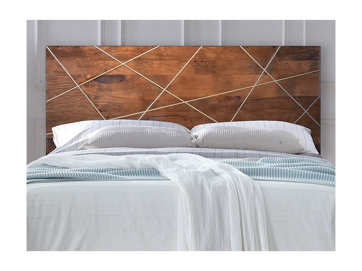 Cabecero art decó 160 cm de madera de mango y metal - Natural y Dorado