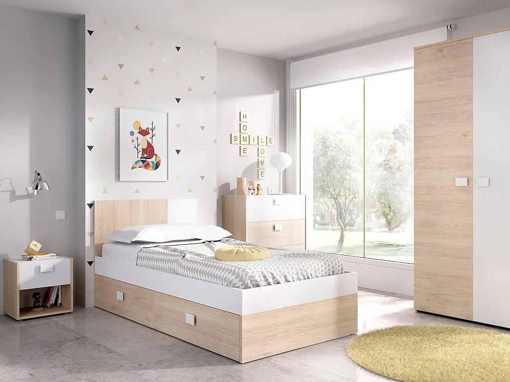 Table de chevet - 1 tiroir et 1 niche - Coloris : Naturel et blanc - SONIA