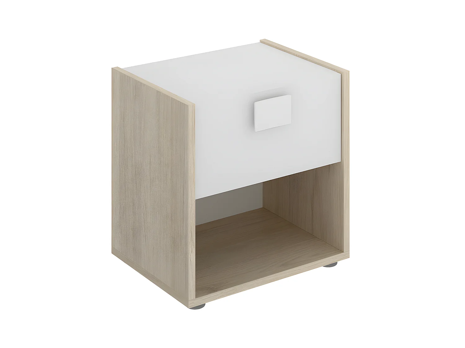 Nachtkastje - 1 lade en 1 nis - Naturel en wit - SONIA