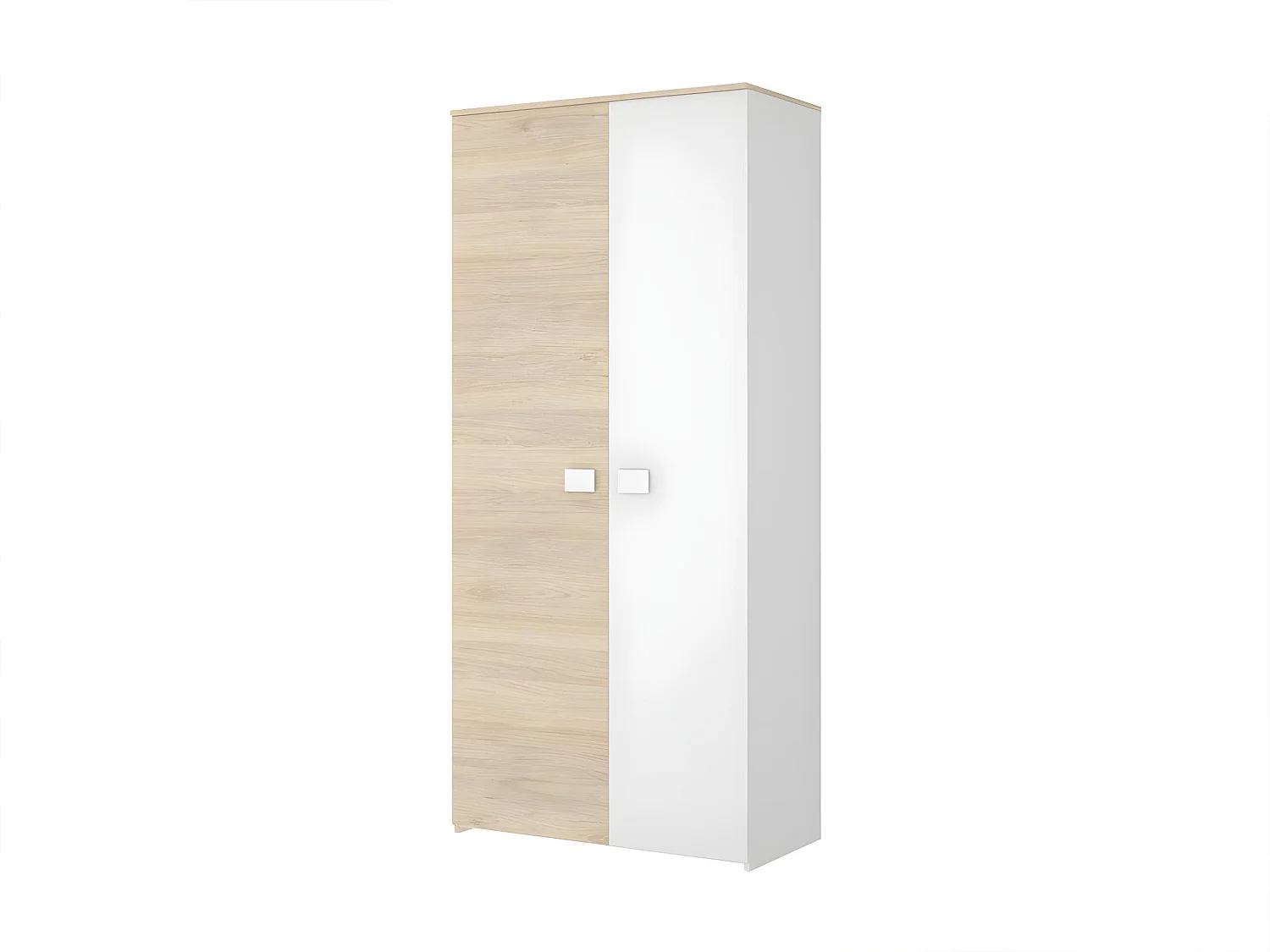 Kleiderschrank mit 2 Türen - B. 90 cm - Eichefarben & Weiß - SONIA