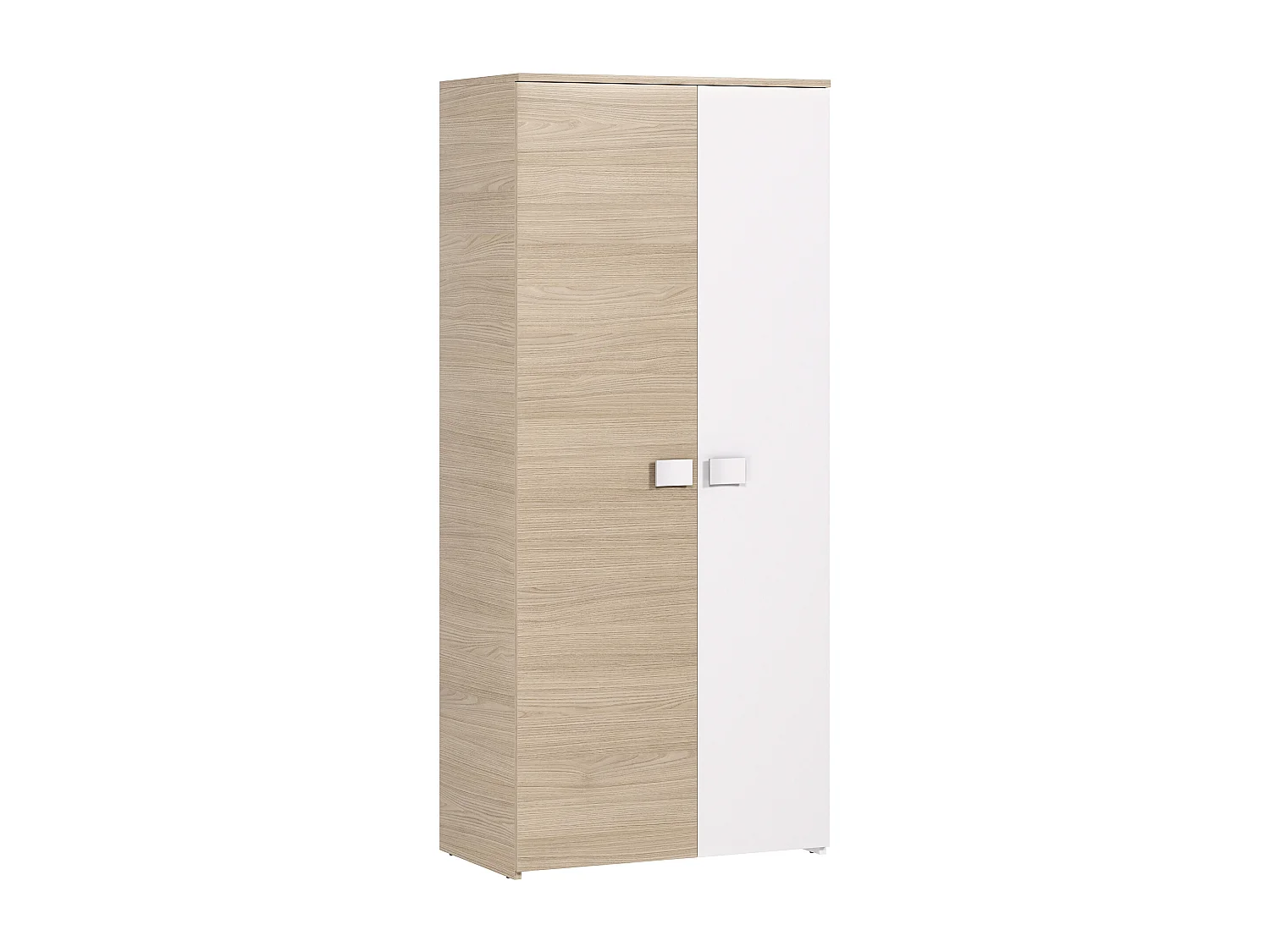 Kleiderschrank mit 2 Türen - B. 90 cm - Eichefarben & Weiß - SONIA