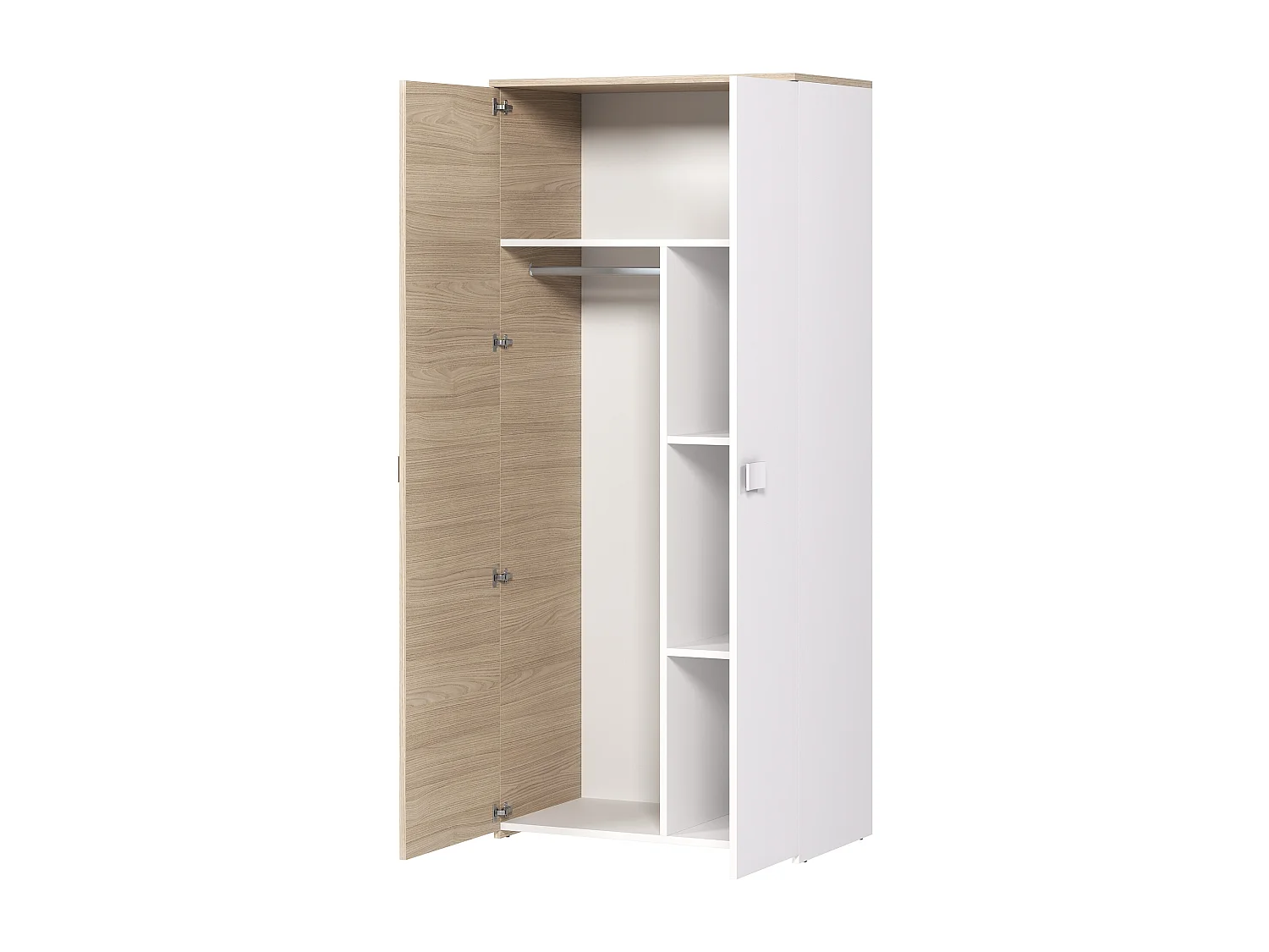 Kleiderschrank mit 2 Türen - B. 90 cm - Eichefarben & Weiß - SONIA