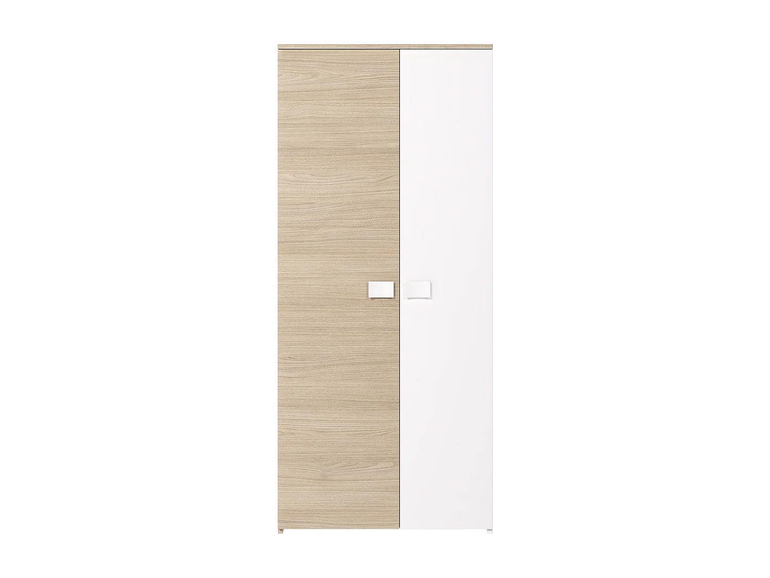 Kleiderschrank mit 2 Türen - B. 90 cm - Eichefarben & Weiß - SONIA