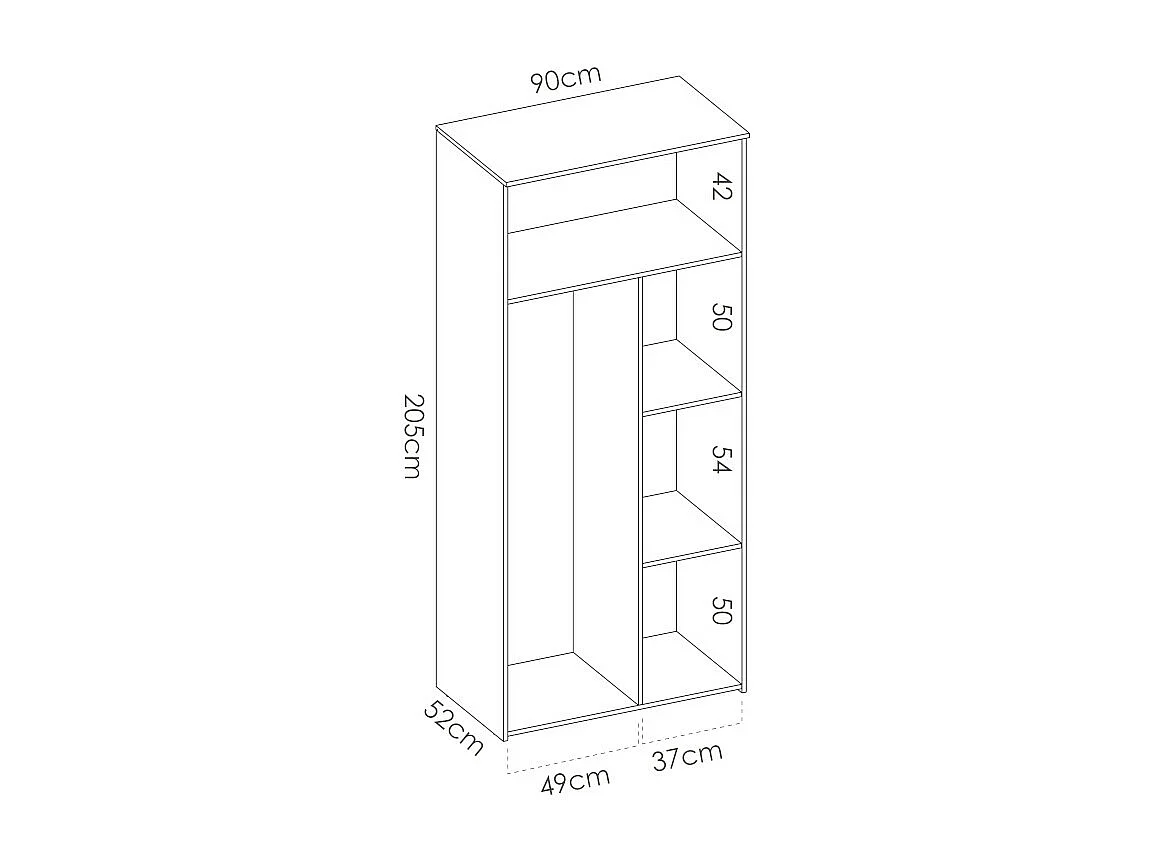 Kleiderschrank mit 2 Türen - B. 90 cm - Eichefarben & Weiß - SONIA