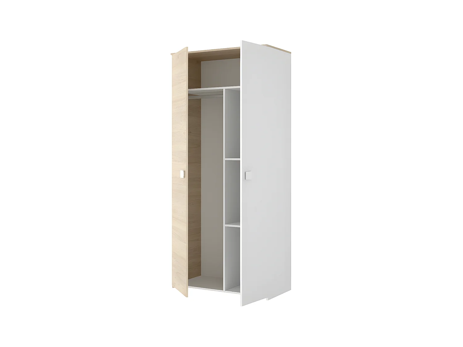 Armario SONIA - 2 puertas - Ancho 90 cm - Color: roble y blanco