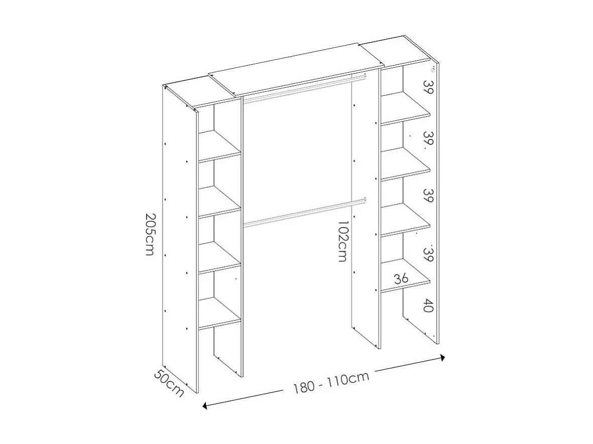 Armadio guardaroba estensibile con tenda L110/180 cm Bianco e grigio - DORIAN
