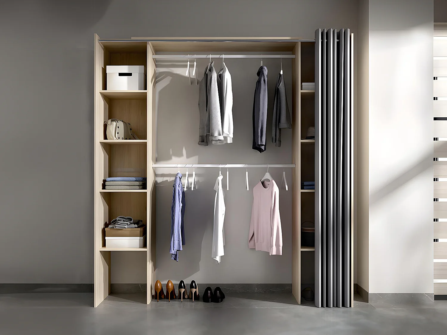 Dressing extensible DORIAN avec rideau - L110/180 cm - Coloris : Chêne et gris