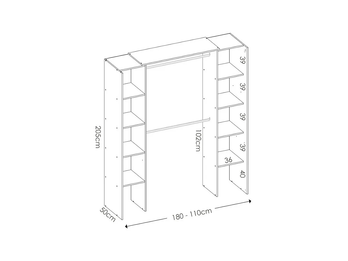 Rozkładana garderoba DORIAN - Dł.110/180 cm - Kolor: dębowy i szary