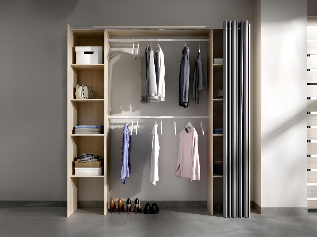 Dressing extensible DORIAN avec rideau - L110/180 cm - Coloris : Chêne et gris