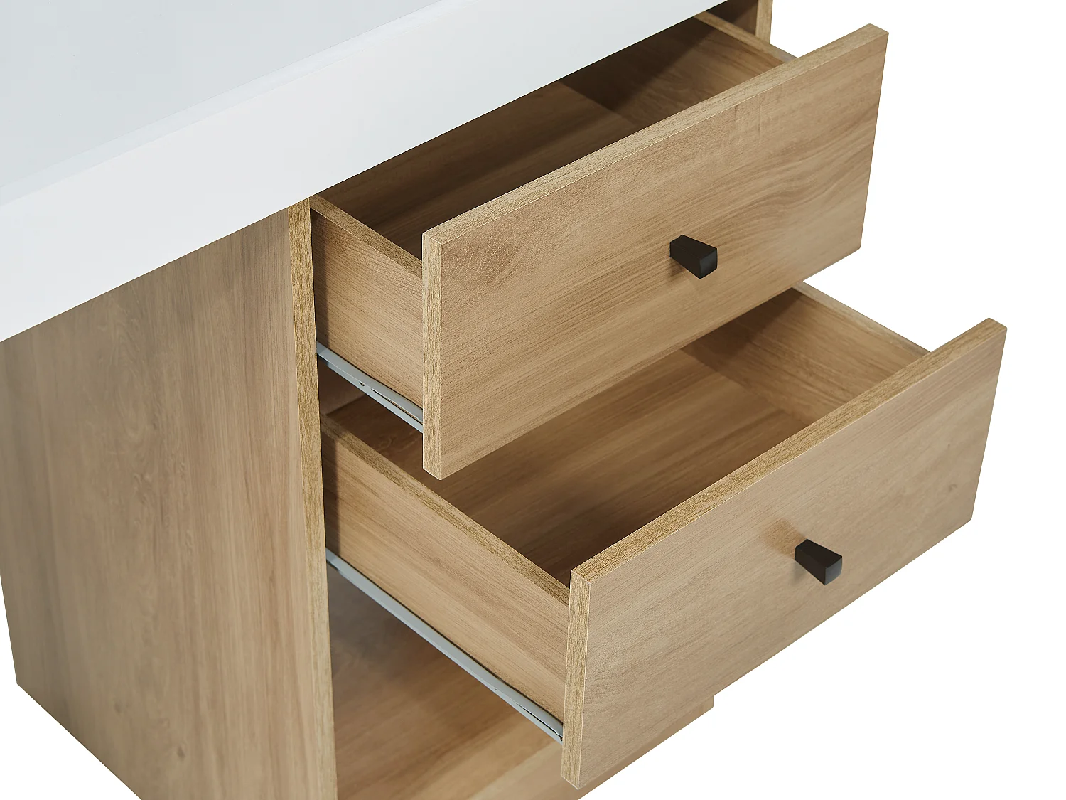 Bureau extensible 2 tiroirs et 1 niche - Coloris : Blanc et naturel - EVAN
