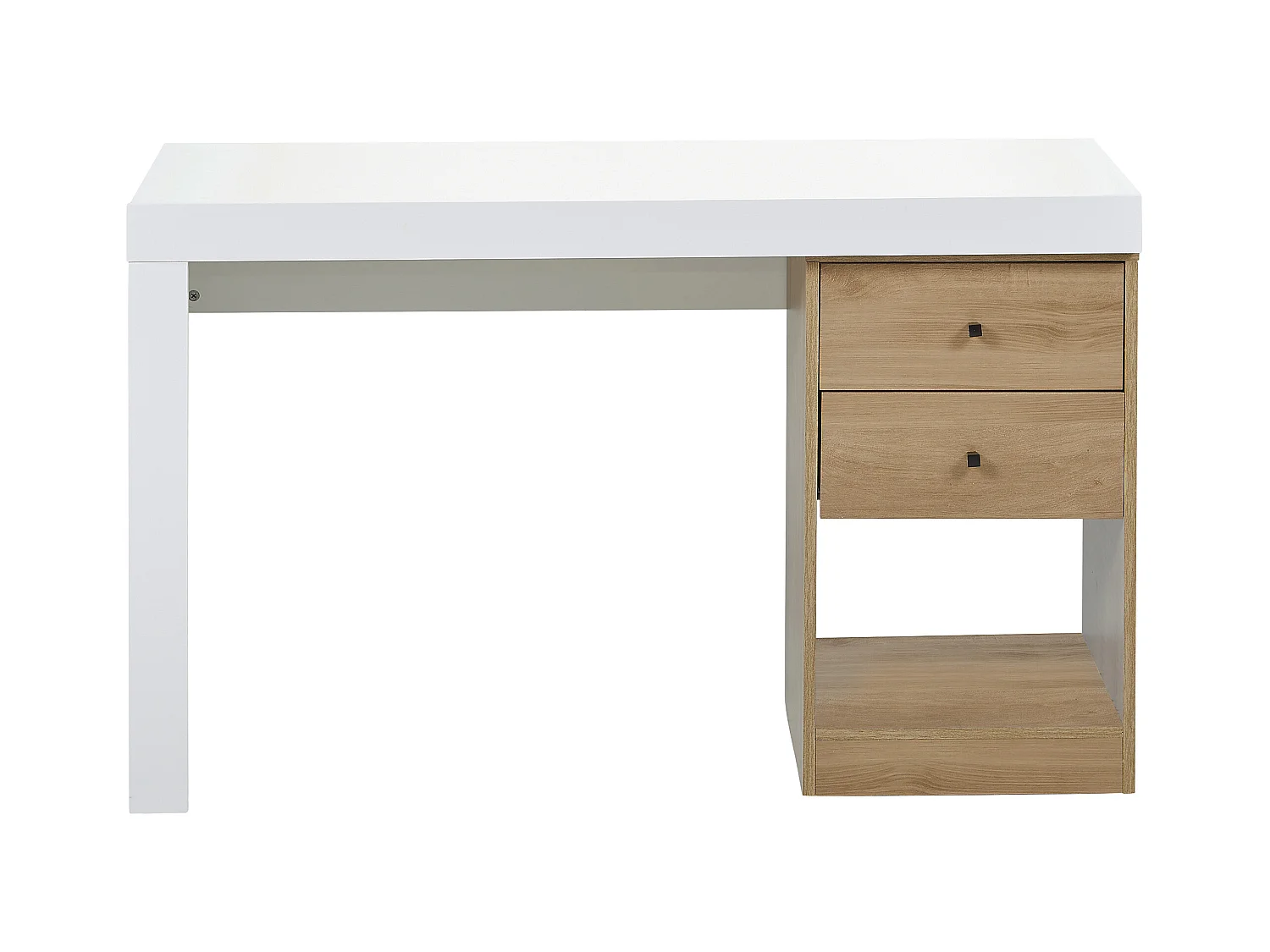 Escritorio extensible - 2 cajones y 1 estante - Blanco y natural - EVAN