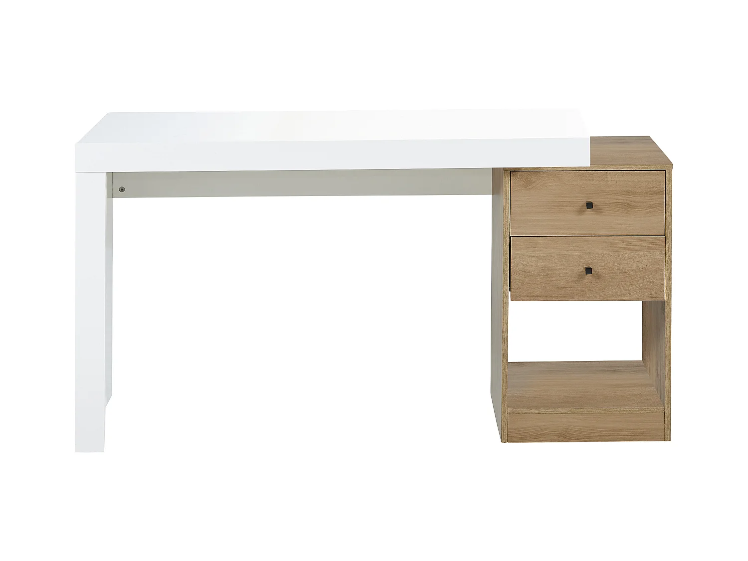 Escritorio extensible - 2 cajones y 1 estante - Blanco y natural - EVAN