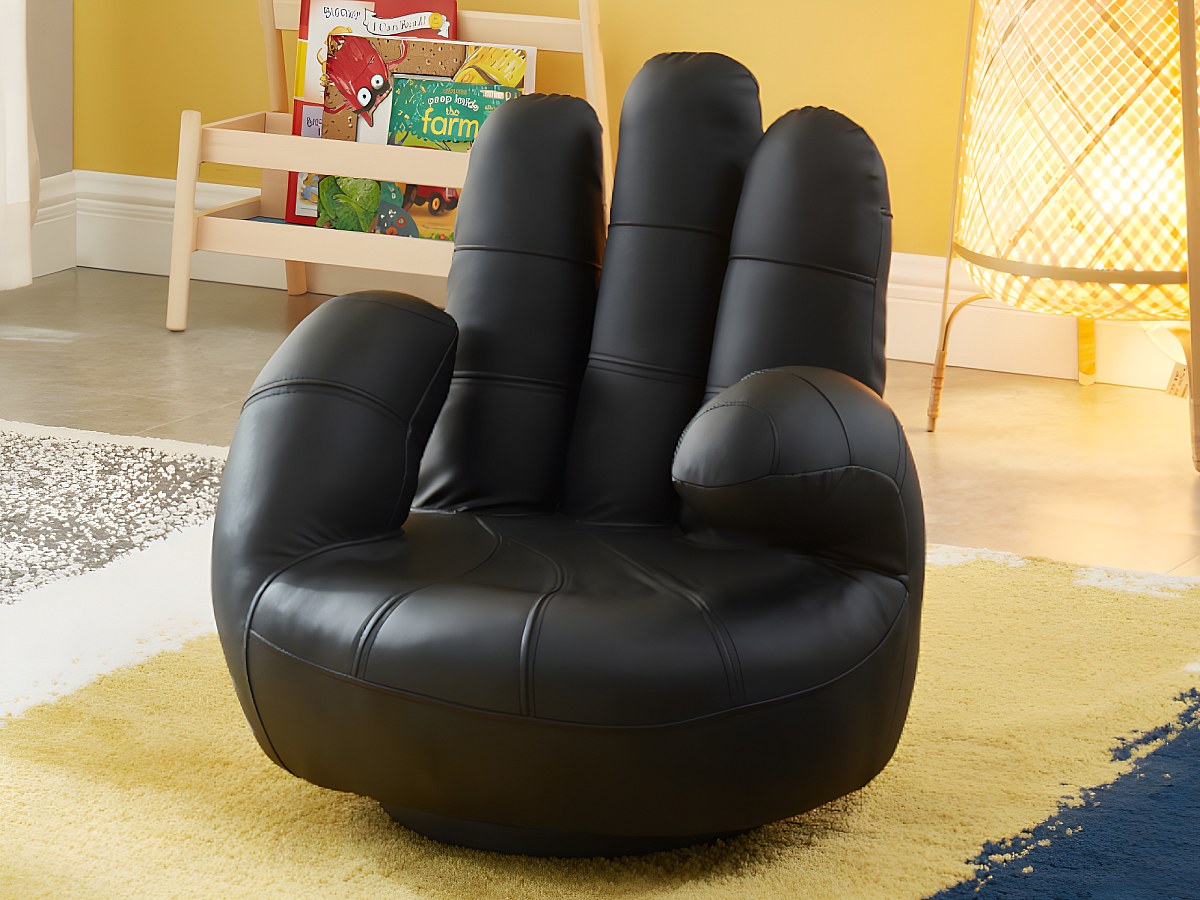 Sillón infantil pivotante de piel sintética con forma de mano negra CATCHY