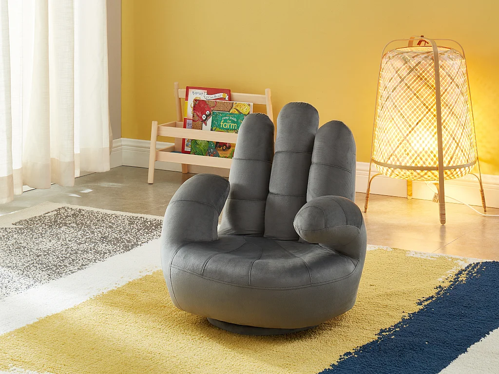 Sillón infantil pivotante de terciopelo con forma de mano CATCHY - Antracita