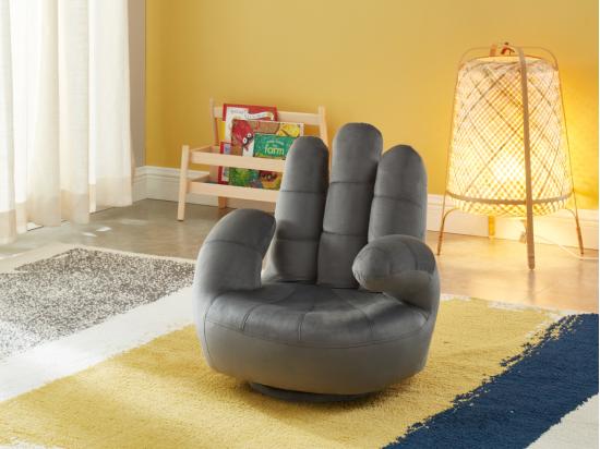 vente unique Fauteuil main enfant pivotant en velours CATCHY - Anthracite