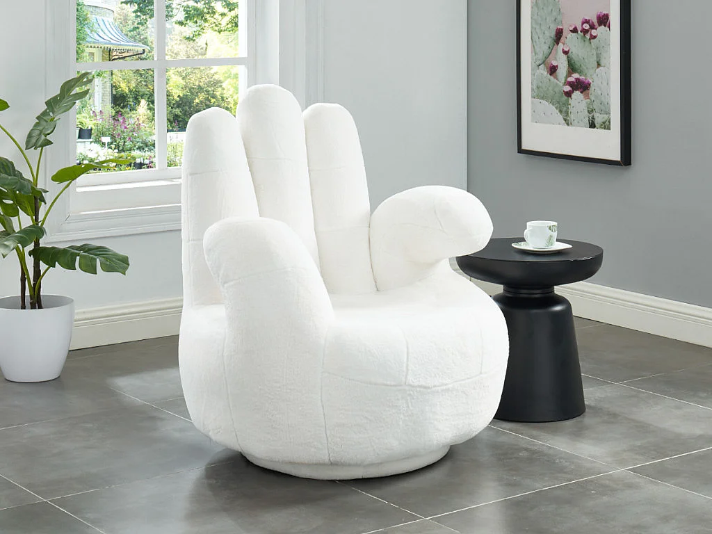 Fauteuil main pivotant CATCHY en fausse fourrure -  Blanc