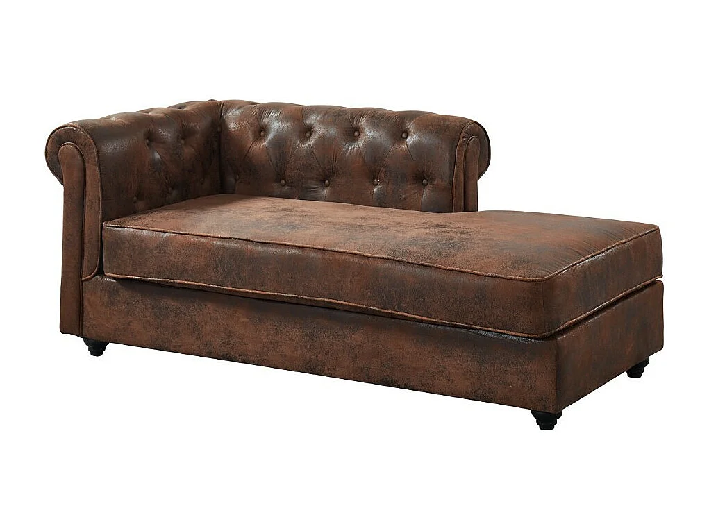 Chaise-longue direita em microfibra aspeto pele envelhecida estilo chesterfield - SHIREL