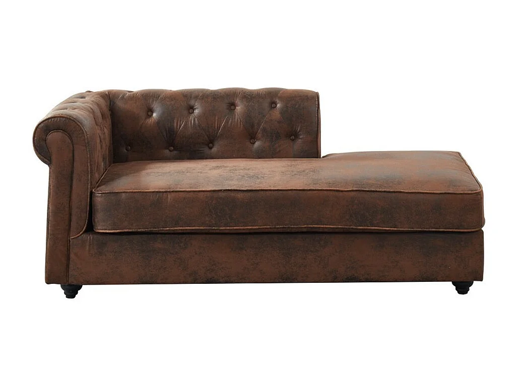 Chaise-longue direita em microfibra aspeto pele envelhecida estilo chesterfield - SHIREL