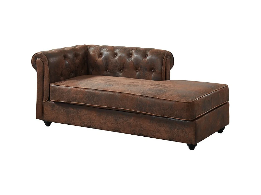 Szezlong prawostronny chesterfield SHIREL z mikrofibry o wyglądzie postarzanej skóry