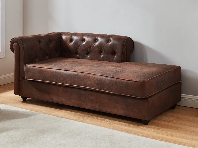Chesterfield chaise longue - Hoek rechts - SHIREL van microvezel met lived-in leeraspect