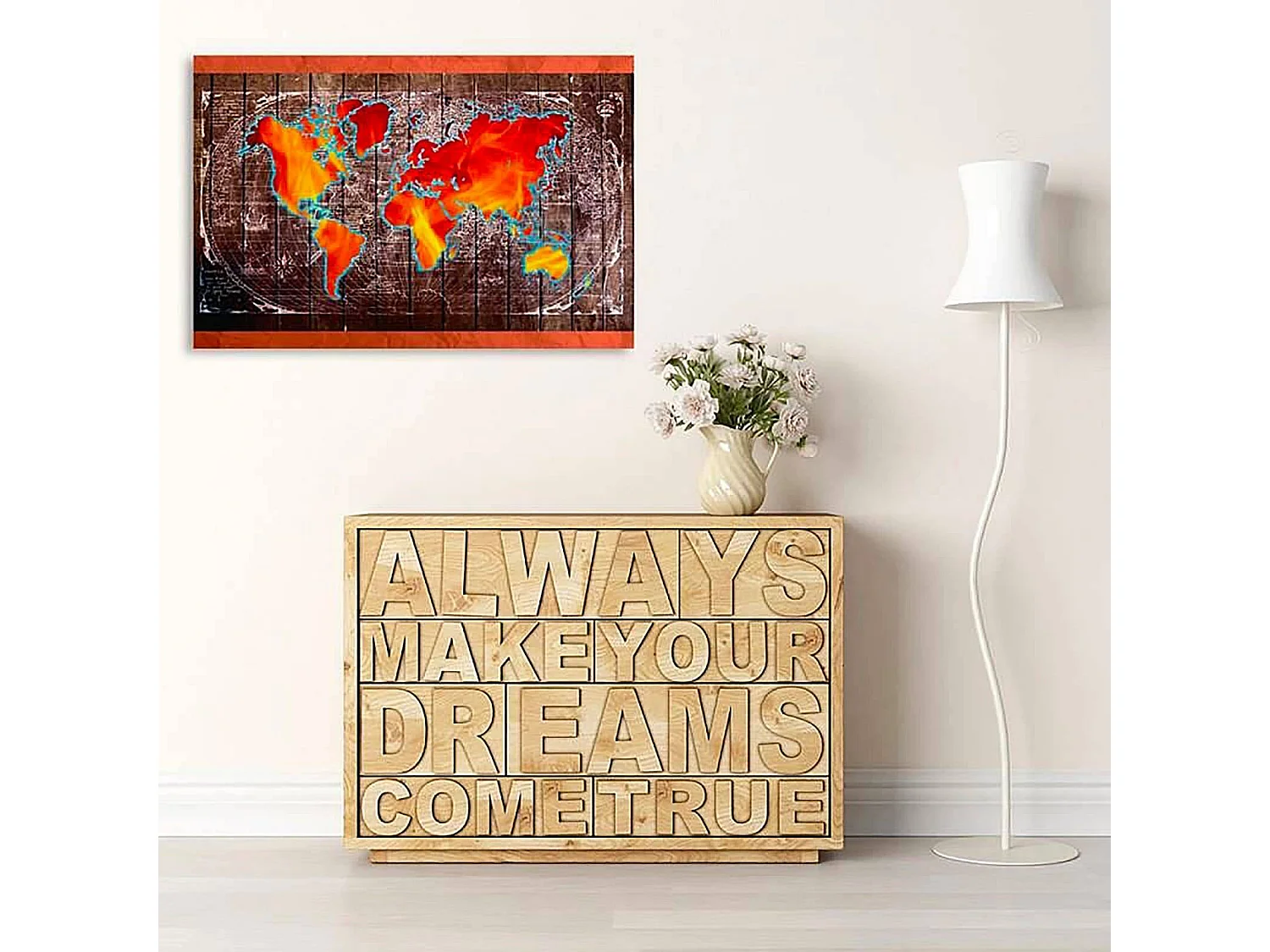 Tableau bois carte du monde - 40 x 30 cm