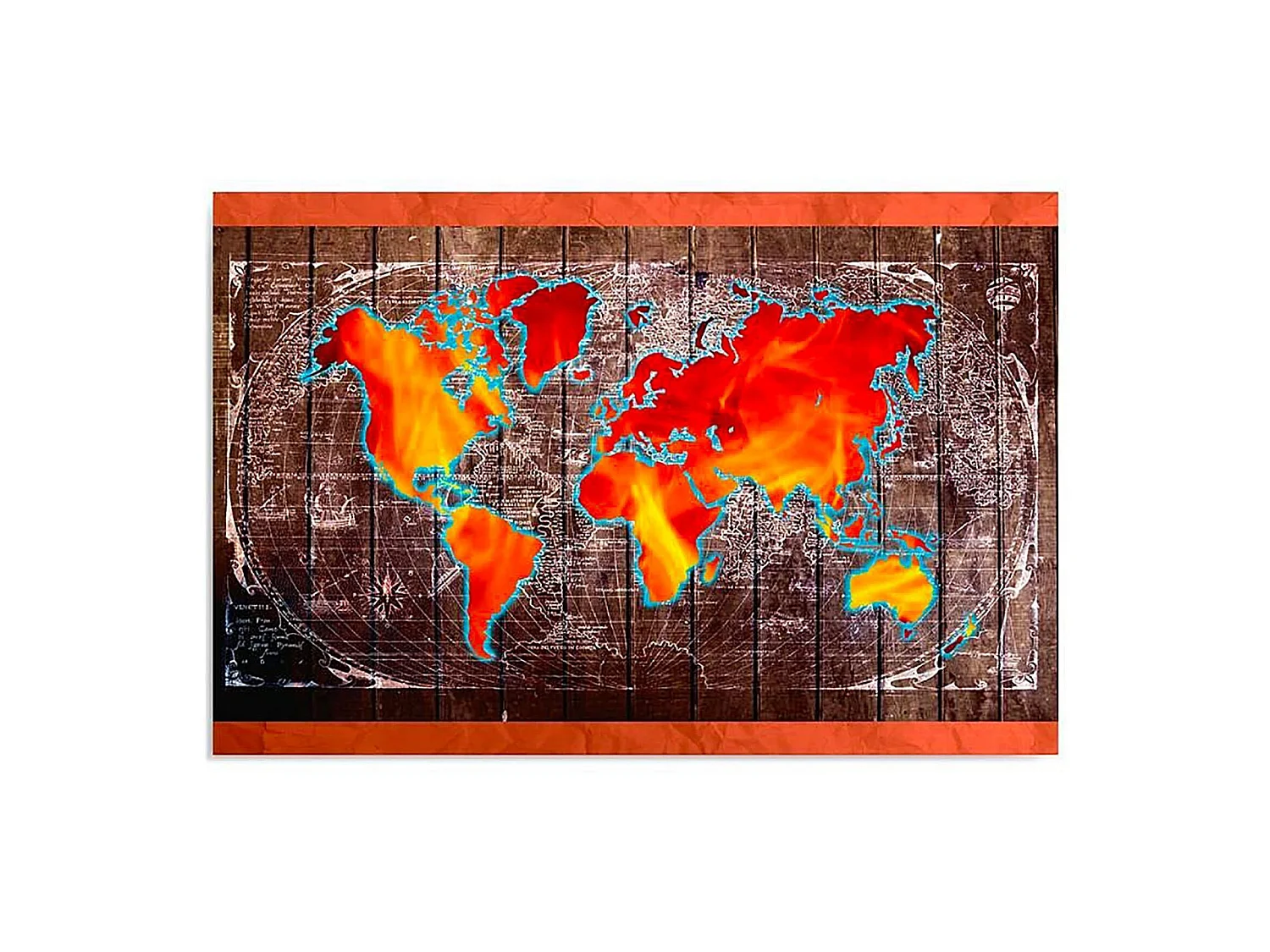 Tableau bois carte du monde - 40 x 30 cm