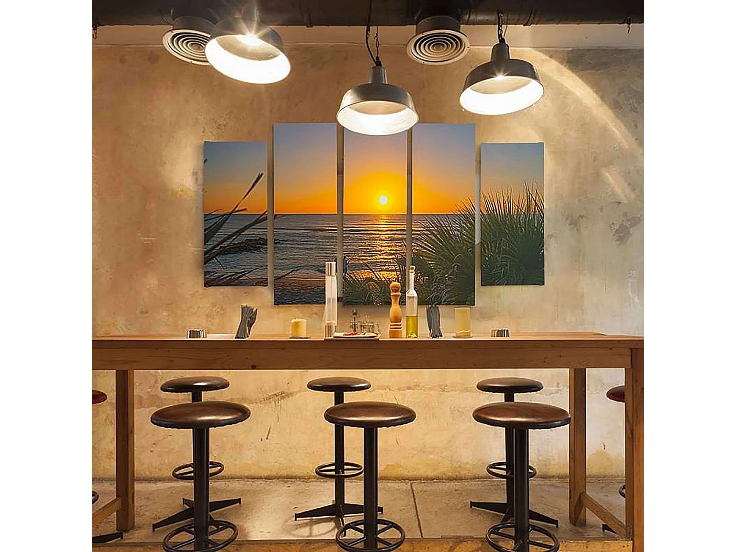 Tableau coucher de soleil sur la plage 2 - 200 x 100 cm